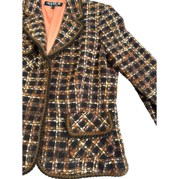 Allen Schwartz Blazer 10 Black Orange Boucle Tweed Woven Jacket Vintage Y2K - Picture 3 of 13